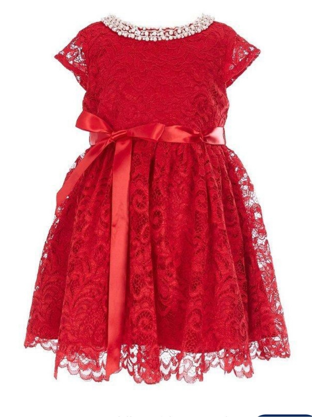 Rare Editions Red Lace Dress with Pearl Collar